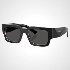 NEW PRADA Sunglasses Black & Talc Rectangle Square Mens 54mm Prada
